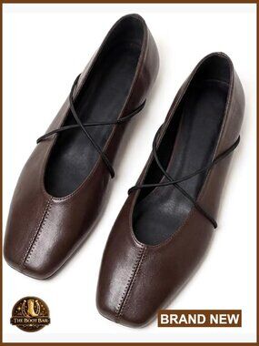 Ballet Flats Square Toe Criss Cross Strap Comfort Dress Shoes Work Casual